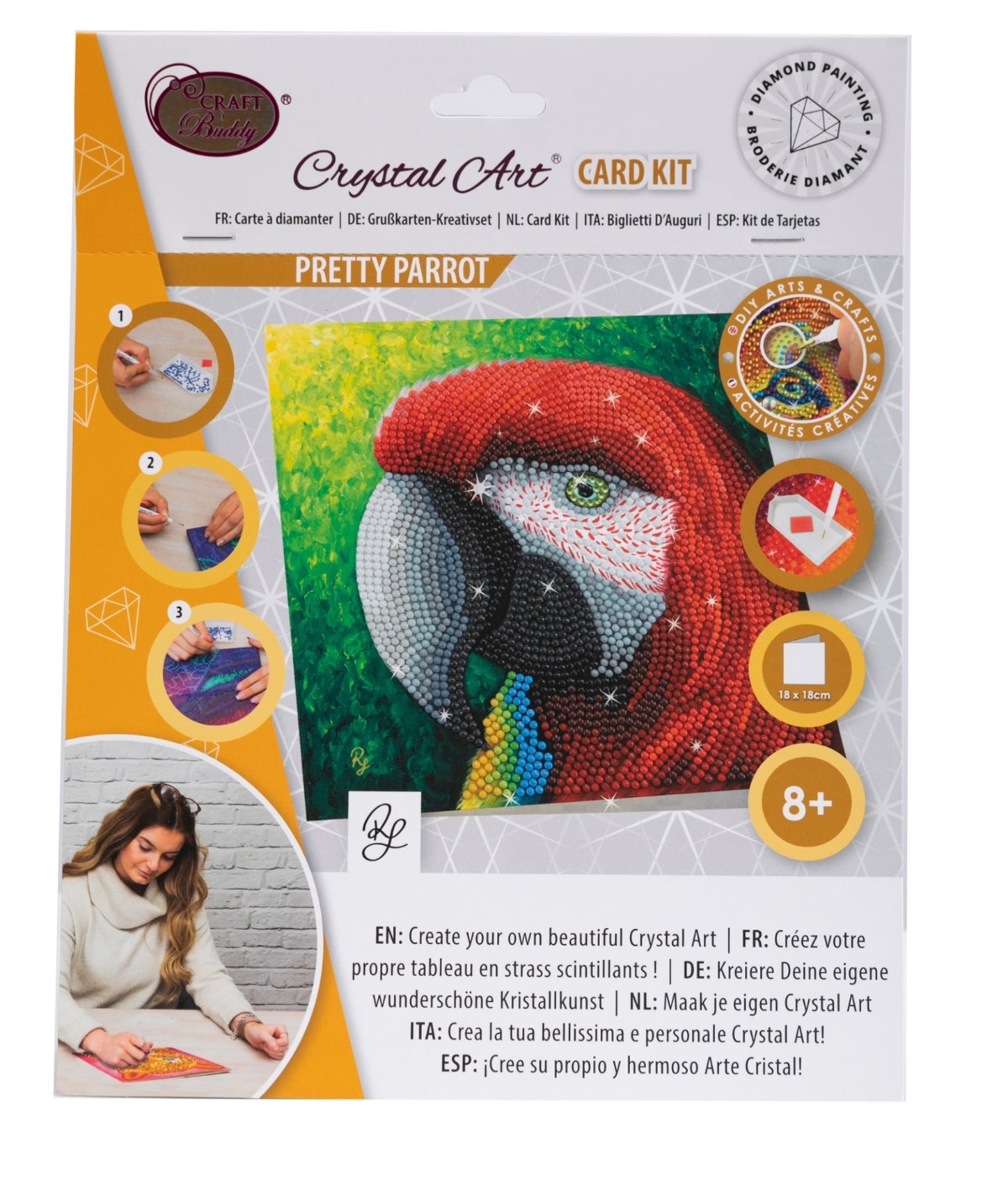 Parrot, 18x18cm Crystal Art Card