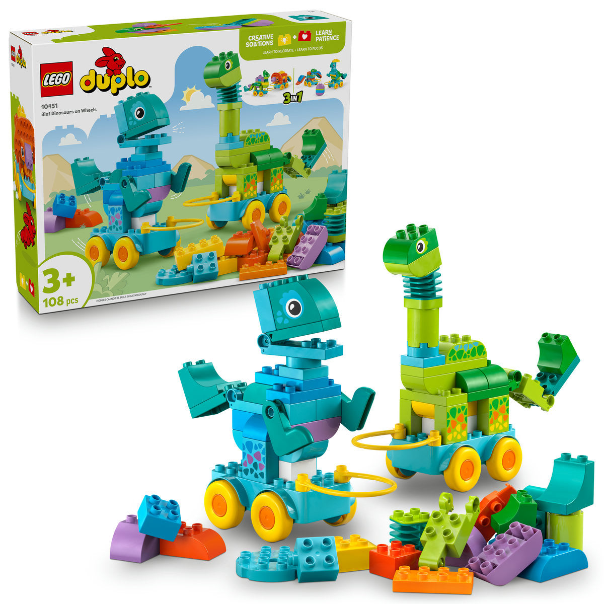 LEGO DUPLO Town 3in1 Dinosaurs on Wheels Learn-Through-Play Toddler Toy 10451