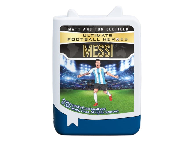 Book or product packaging featuring a soccer player in action with branding text on a white background