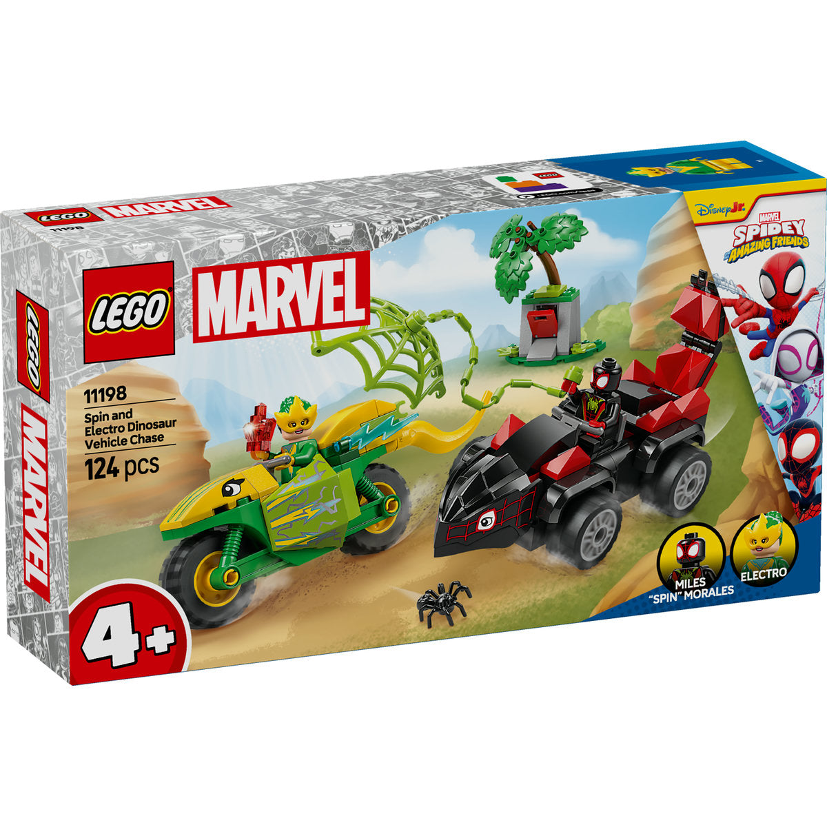 LEGO Marvel Spidey And His Amazing Friends Spin and Electro Dinosaur Vehicle Chase 11198