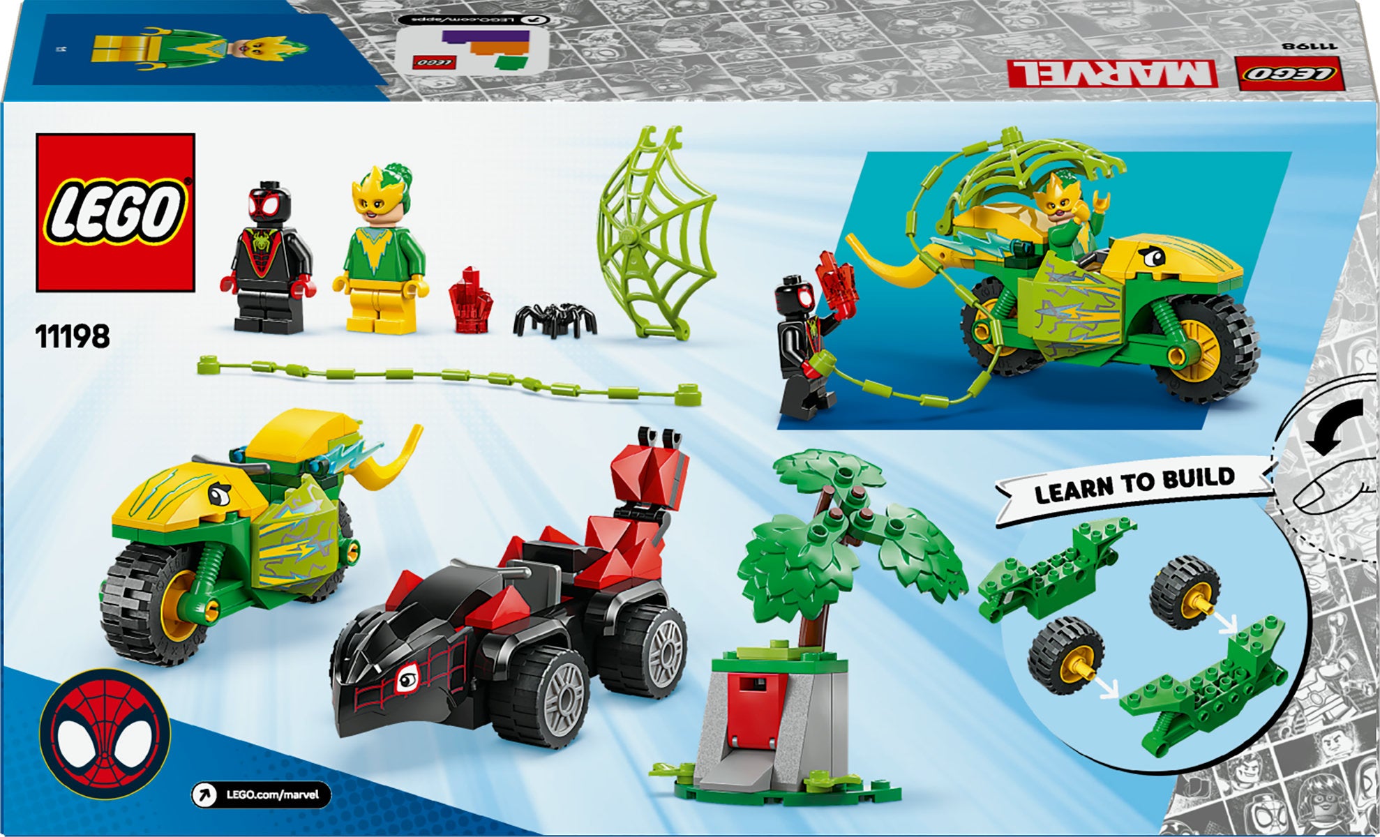 LEGO Marvel Spidey And His Amazing Friends Spin and Electro Dinosaur Vehicle Chase 11198