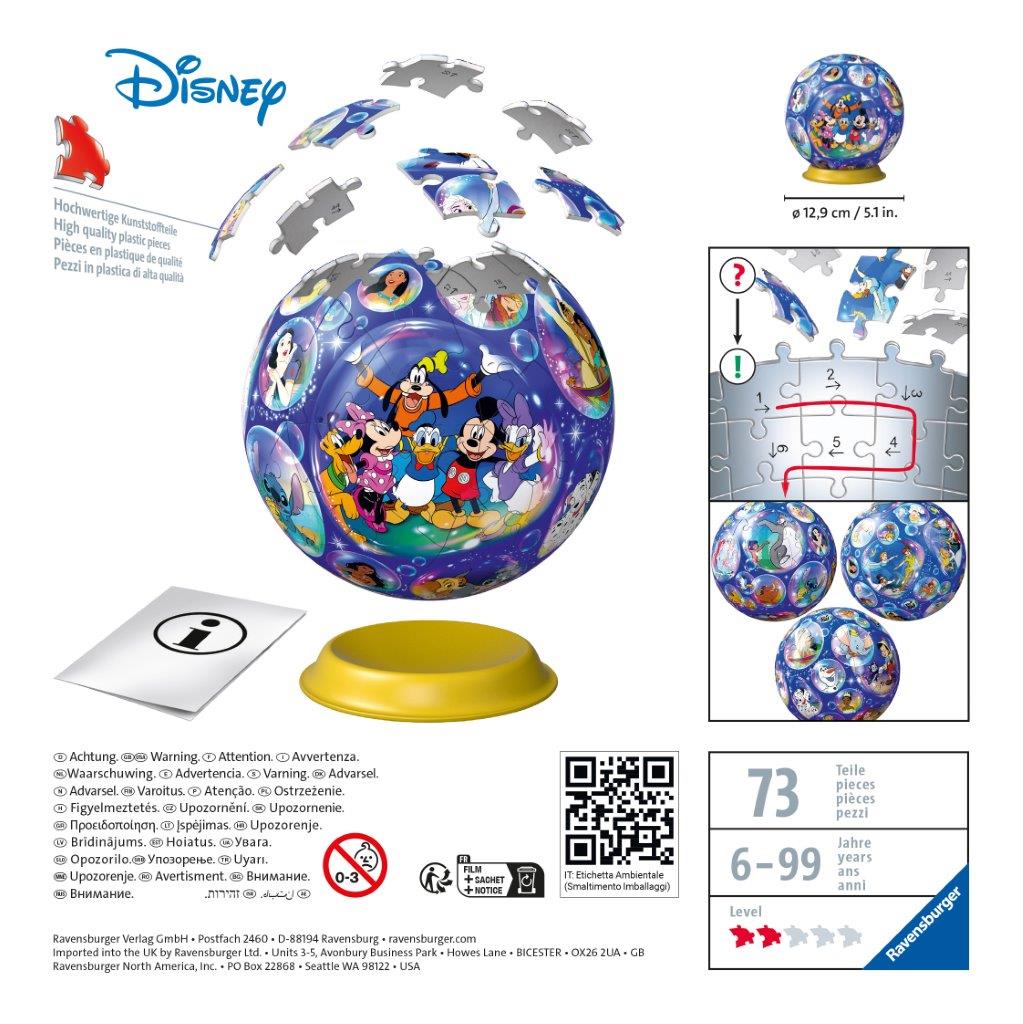 Ravensburger Disney Character 3D Puzzle Ball 72 Piece Jigsaw Puzzle
