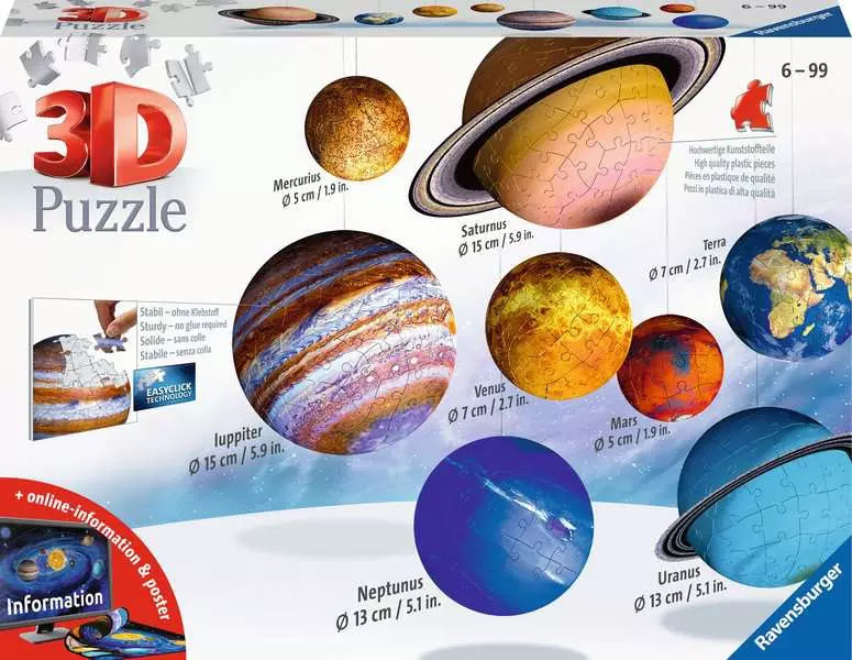 Ravensburger Solar System 3D Puzzle 27 54 72 or 108 Pieces
