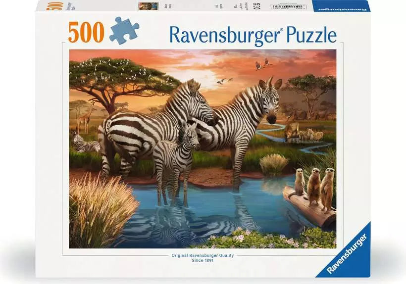 Ravensburger Zebras at the Waterhole 500 Piece Jigsaw Puzzle