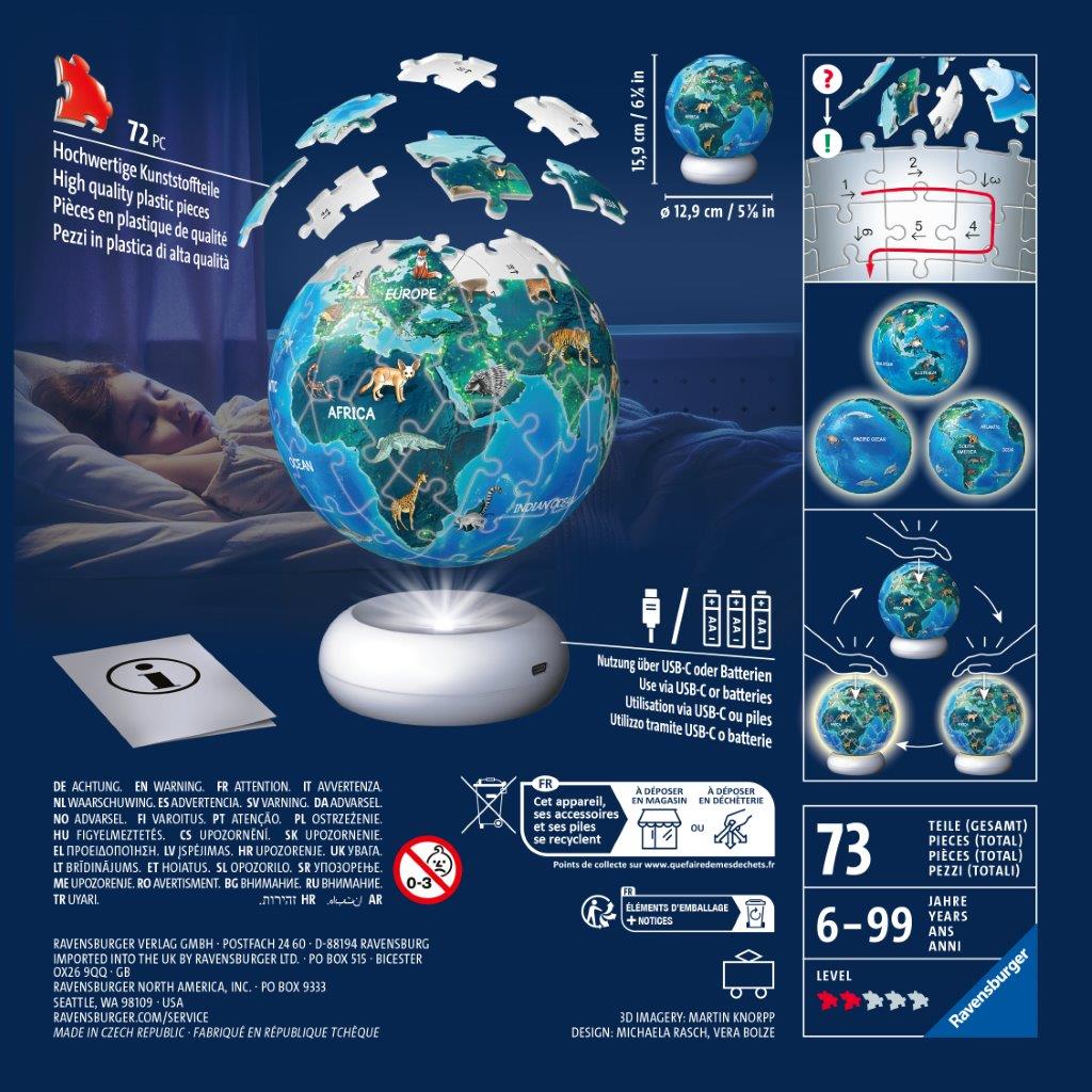 Ravensburger Earth at Night Lit 72 piece 3D Jigsaw Puzzle - Night Light
