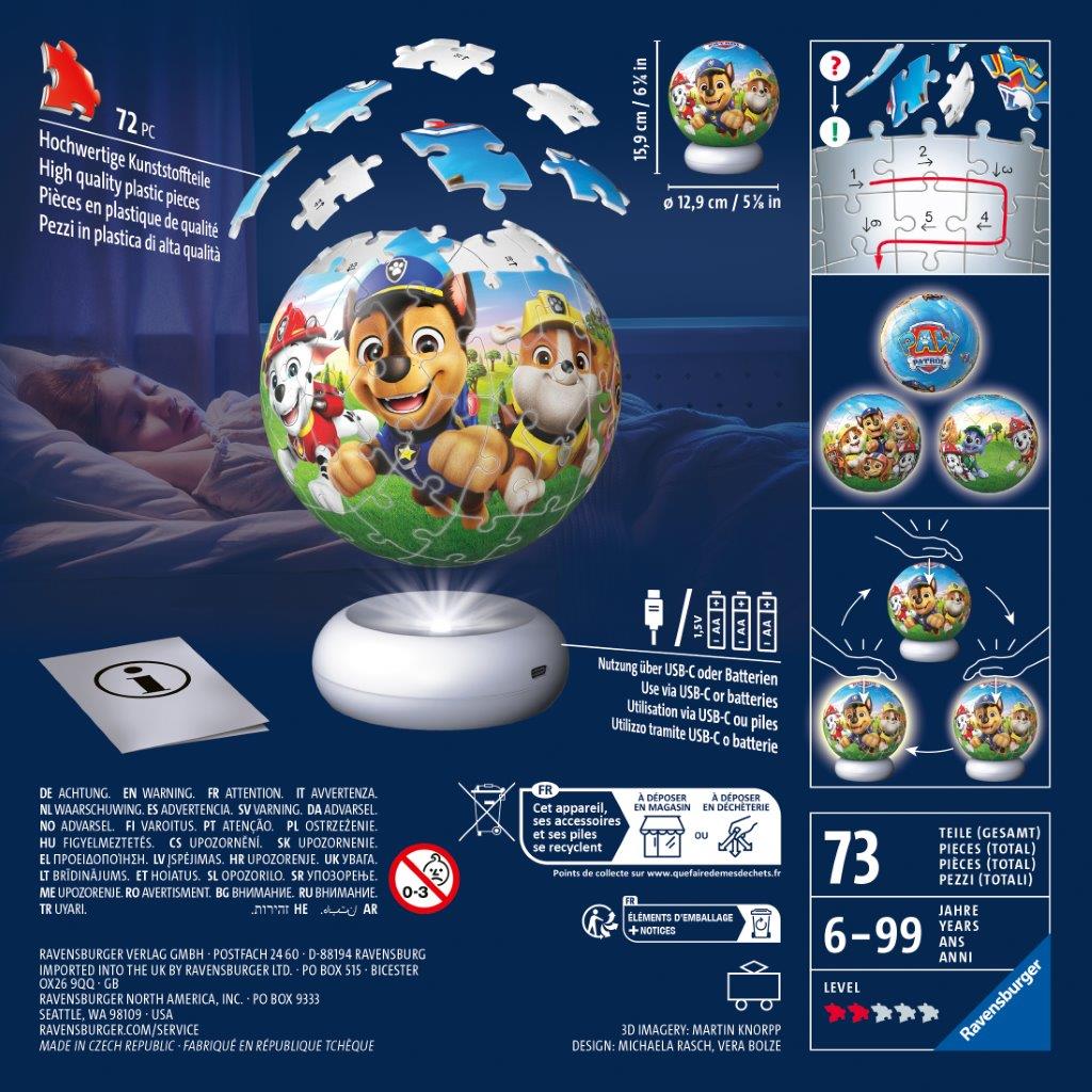 Ravensburger Paw Patrol Lit 72 piece 3D Jigsaw Puzzle - Night Light