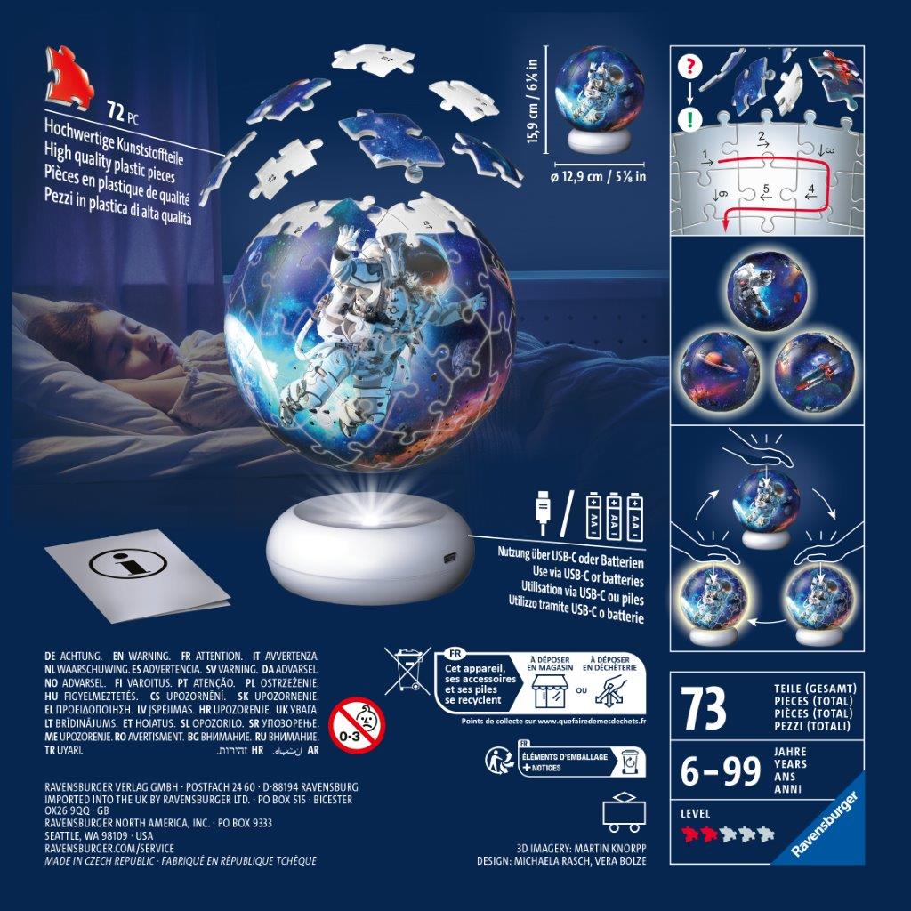 Ravensburger Astronauts in Space Lit 72 piece 3D Jigsaw Puzzle - Night Light