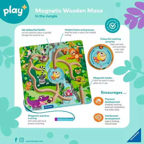Ravensburger Play+ Magnetic Wooden Maze In the Jungle