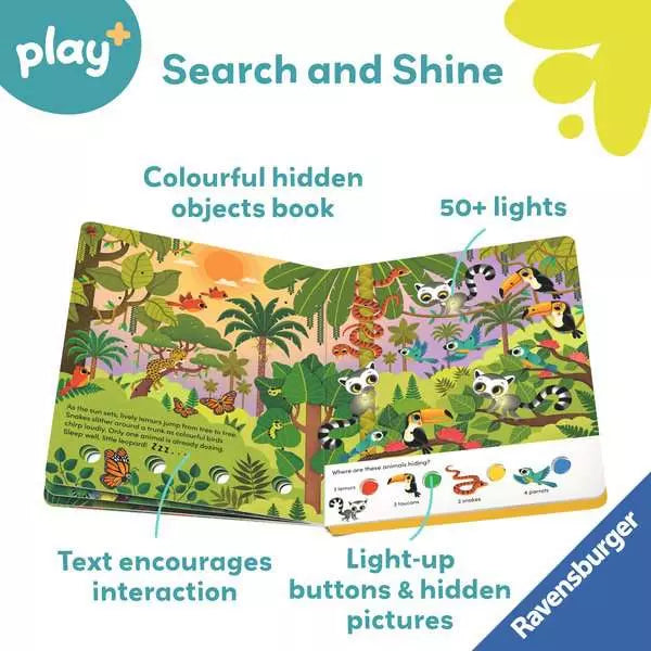 Ravensburger Play+ Search and Shine In the Jungle Light-Up Board Book