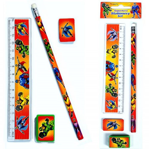Super Hero 4pc Stationery Set 17cm