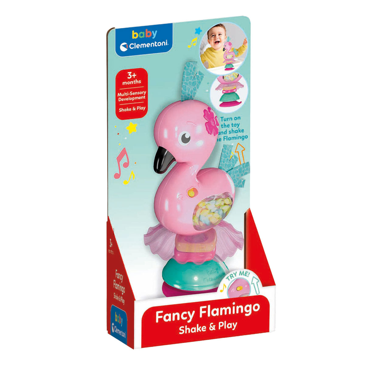 Fancy Flamingo Shake and Play Electronic Suction Rattle
