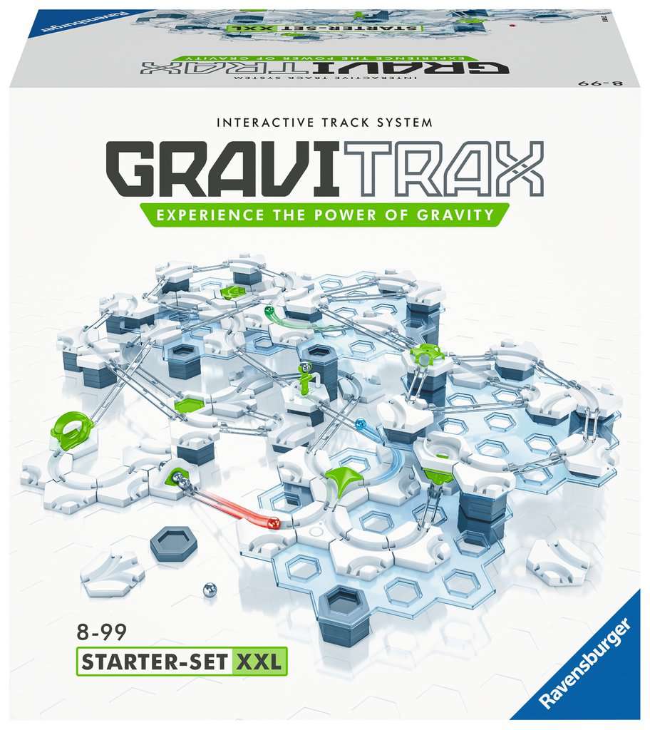 GraviTrax interactive track system starter set packaging with Ravensburger logo.