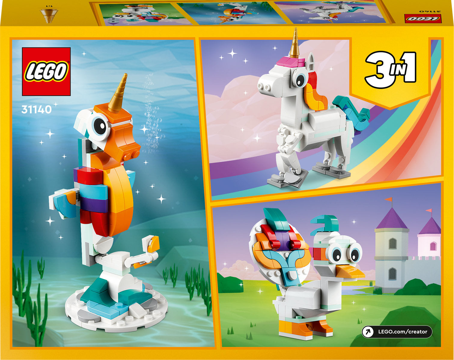 LEGO Creator 3 in 1 Magical Unicorn Toy Set 31140 - Moons Toystore