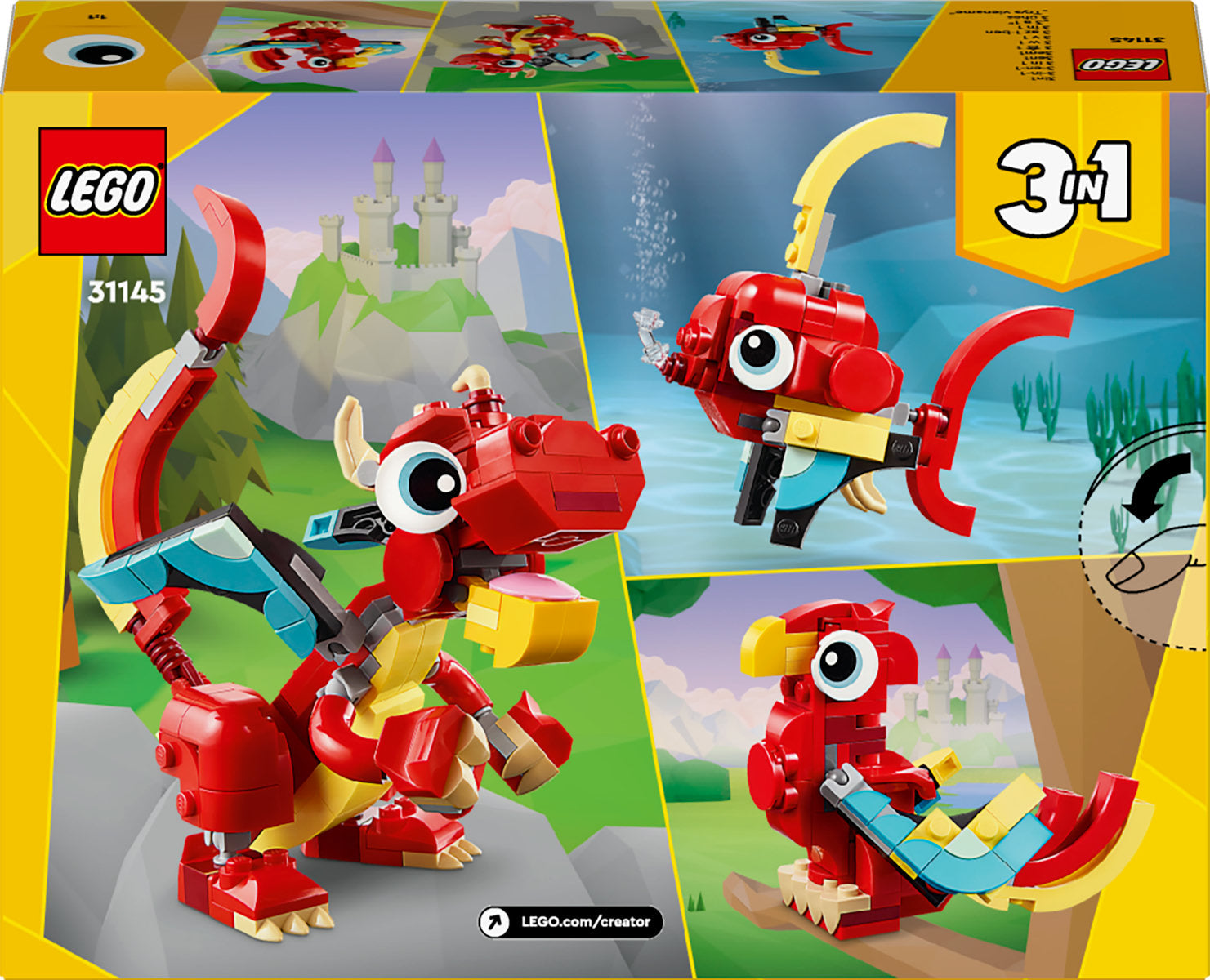 LEGO Creator 3in1 Red Dragon Animal Toy Set 31145 - Moons Toystore