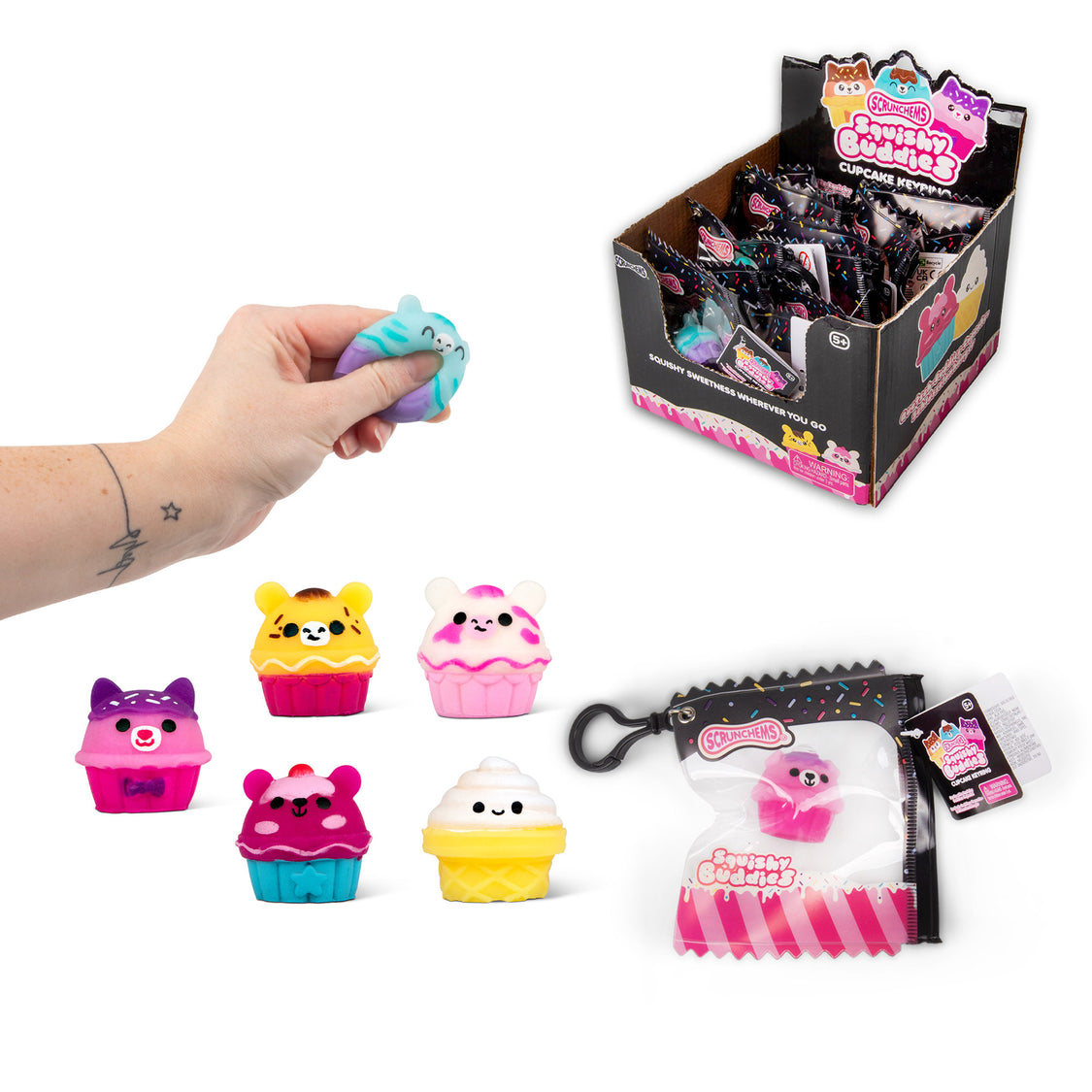 Scrunchems Squishy Buddies Cupcake Keyring Fidget Toy