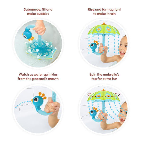 Yookidoo Fill 'N' Rain Peacock Umbrella Bath Toy - Green