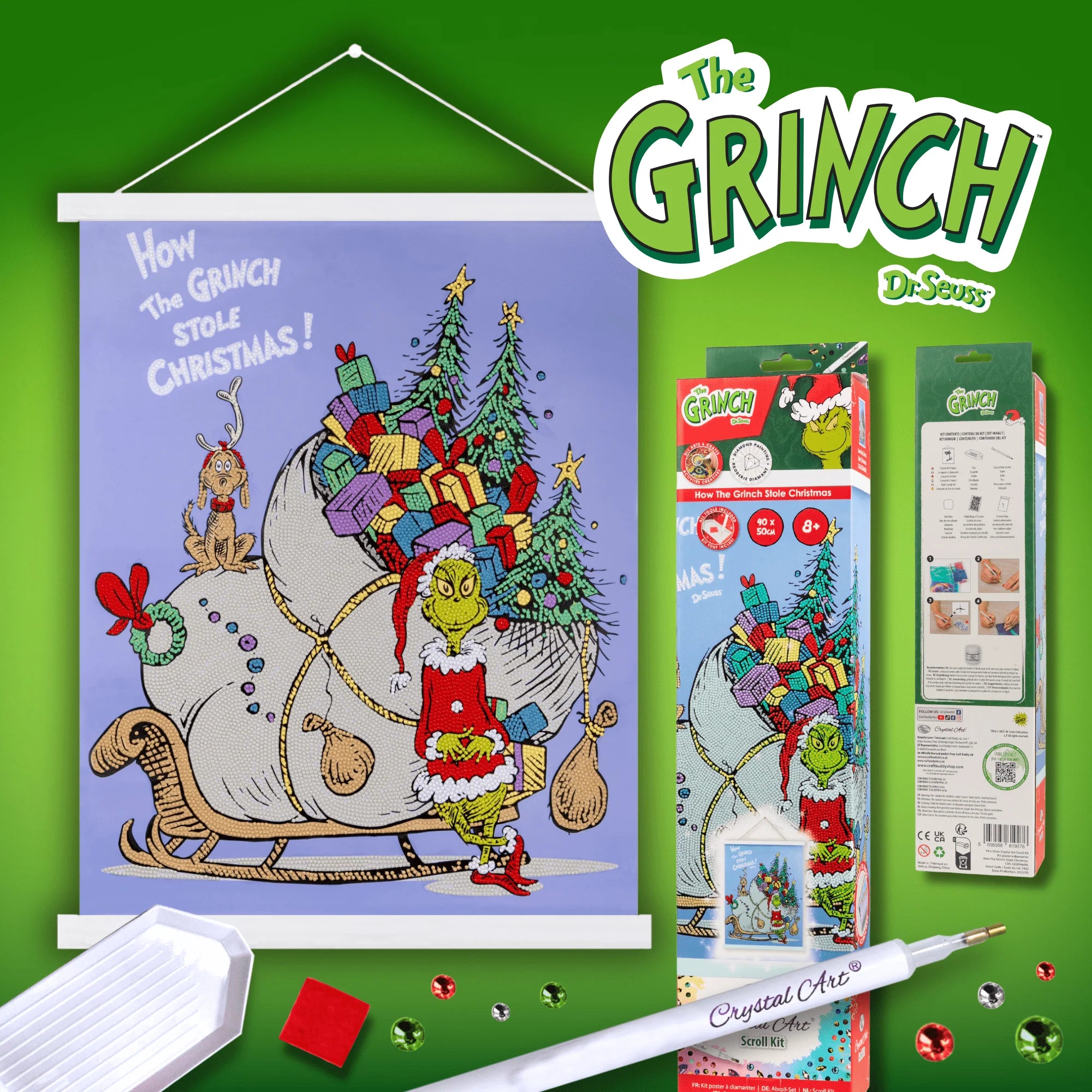How The Grinch Stole Christmas, 40x50cm Crystal Art Scroll