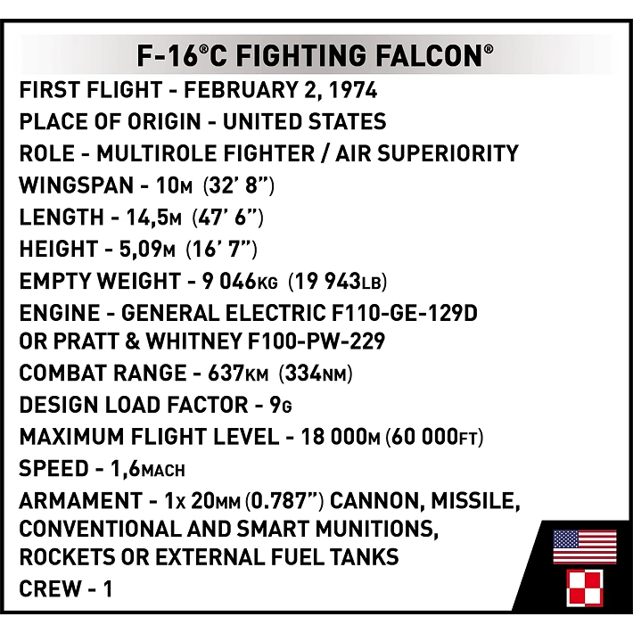 COBI F-16C Fighting Falcon Aircraft Building Set 463 Pieces
