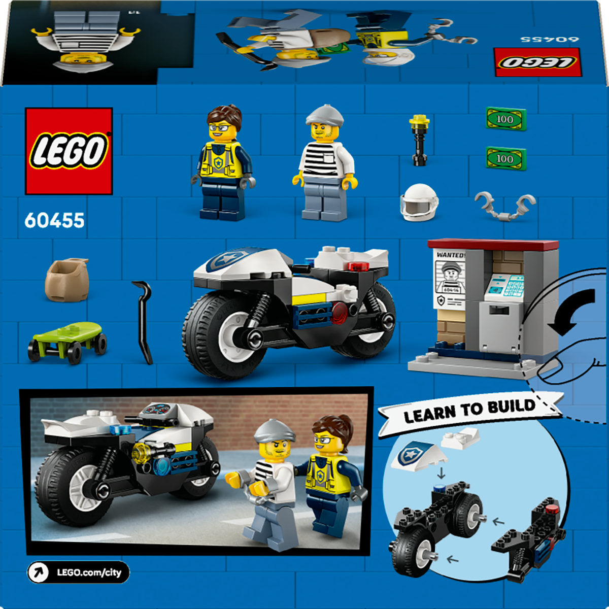LEGO City Police Motorcycle Chase Toy, Motorbike Set for Ages 4 and over 60455