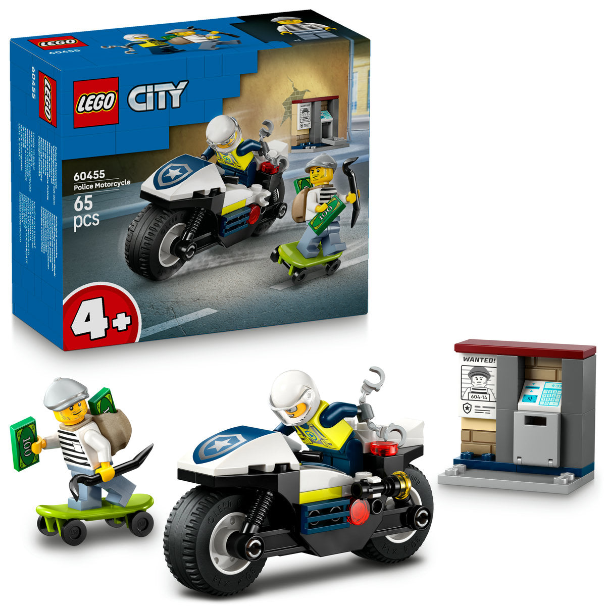 LEGO City Police Motorcycle Chase Toy, Motorbike Set for Ages 4 and over 60455