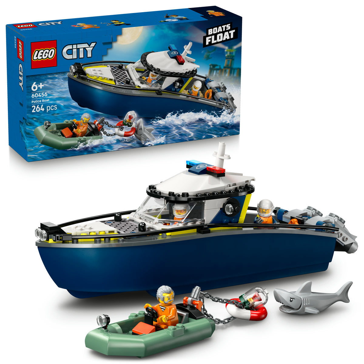 LEGO City Police Boat Chase Toy with a Floatable Speedboat and Dinghy 60456