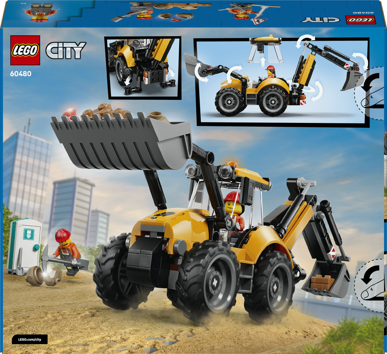 LEGO City Yellow Backhoe Loader Construction Vehicle Building Set 60480