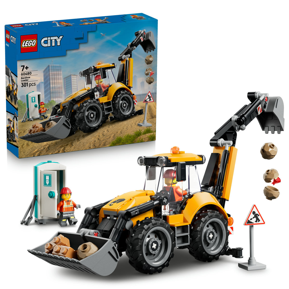 LEGO City Yellow Backhoe Loader Construction Vehicle Building Set 60480