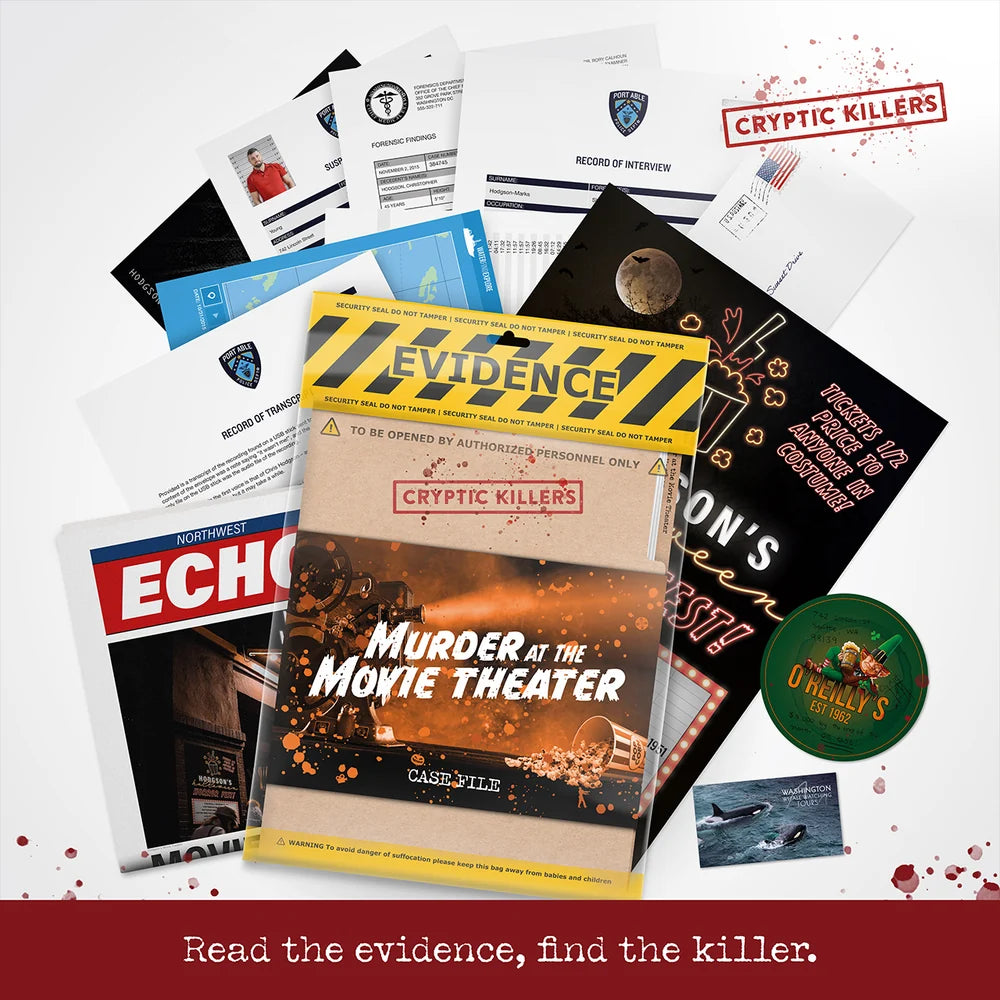 Cryptic Killers Murder at the Movie Theater Murder Mystery Game