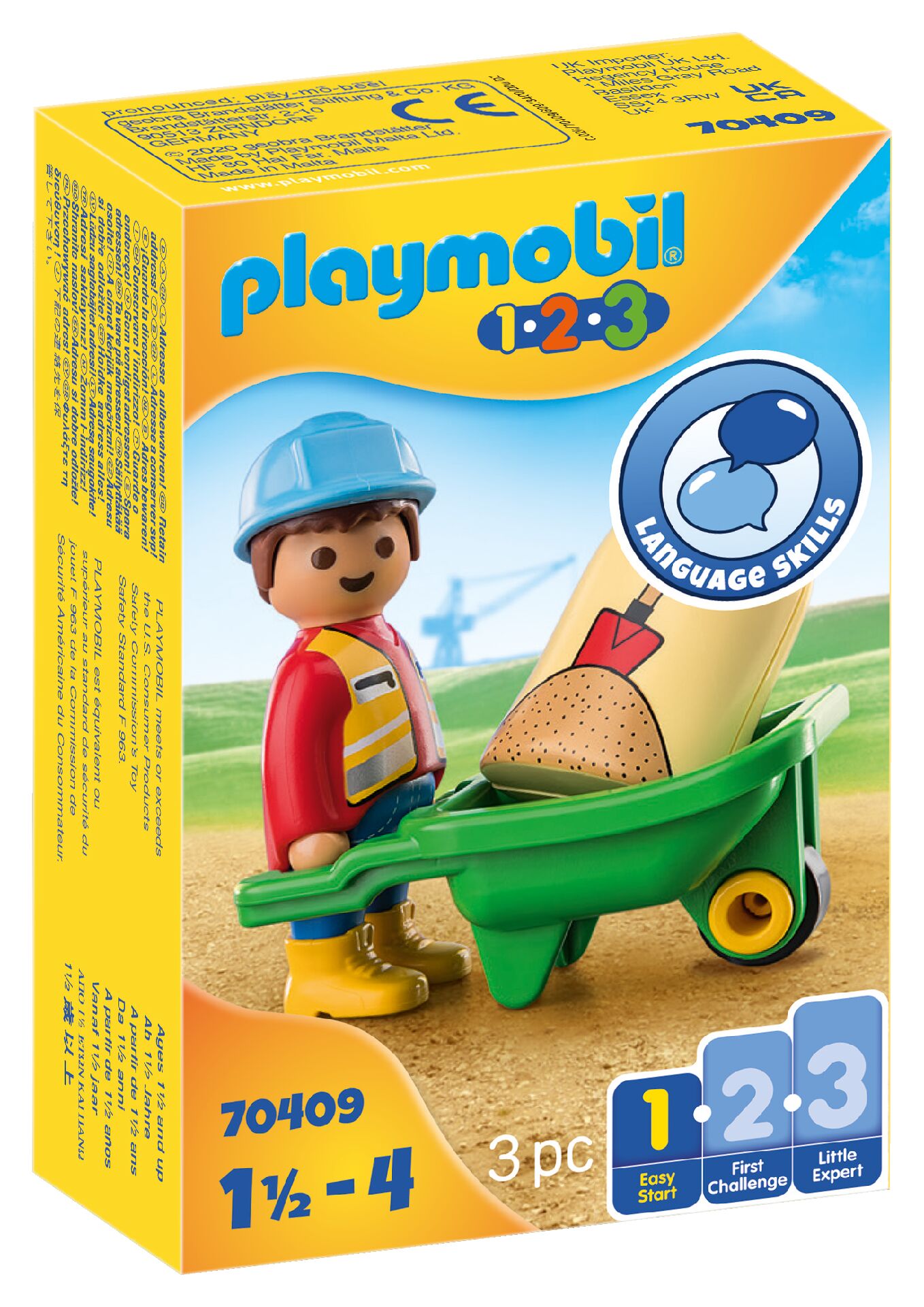Playmobil 70409 1.2.3 Construction Worker with Wheelbarrow