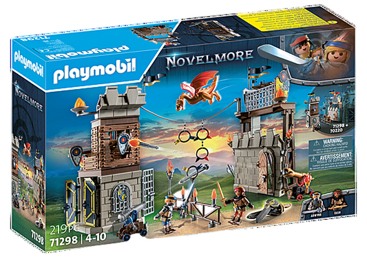 Playmobil Novelmore toy set packaging with castle and character illustrations.