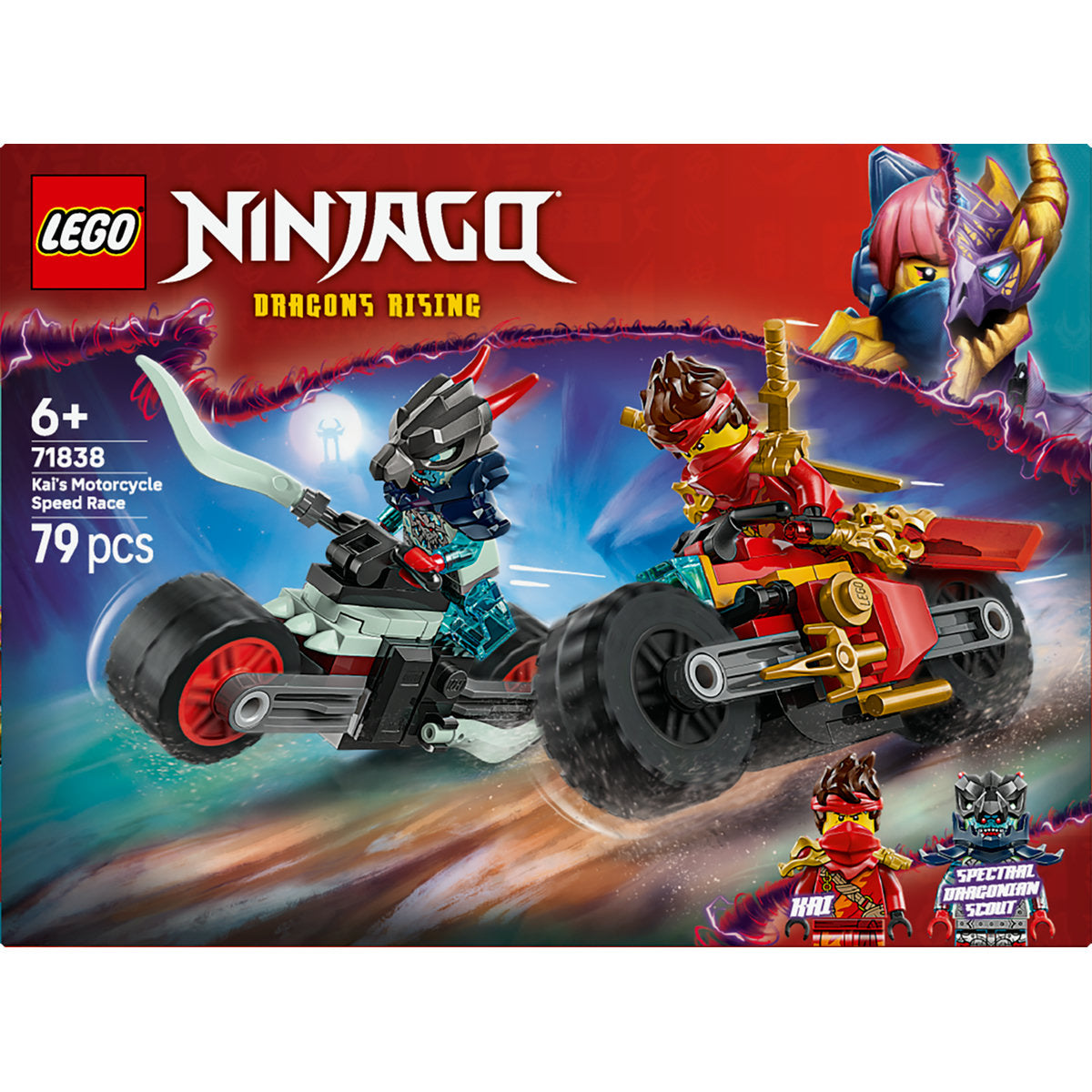 LEGO NINJAGO Kai’s Motorcycle Speed Race Playset with 2 Ninja Bike Toys 71838
