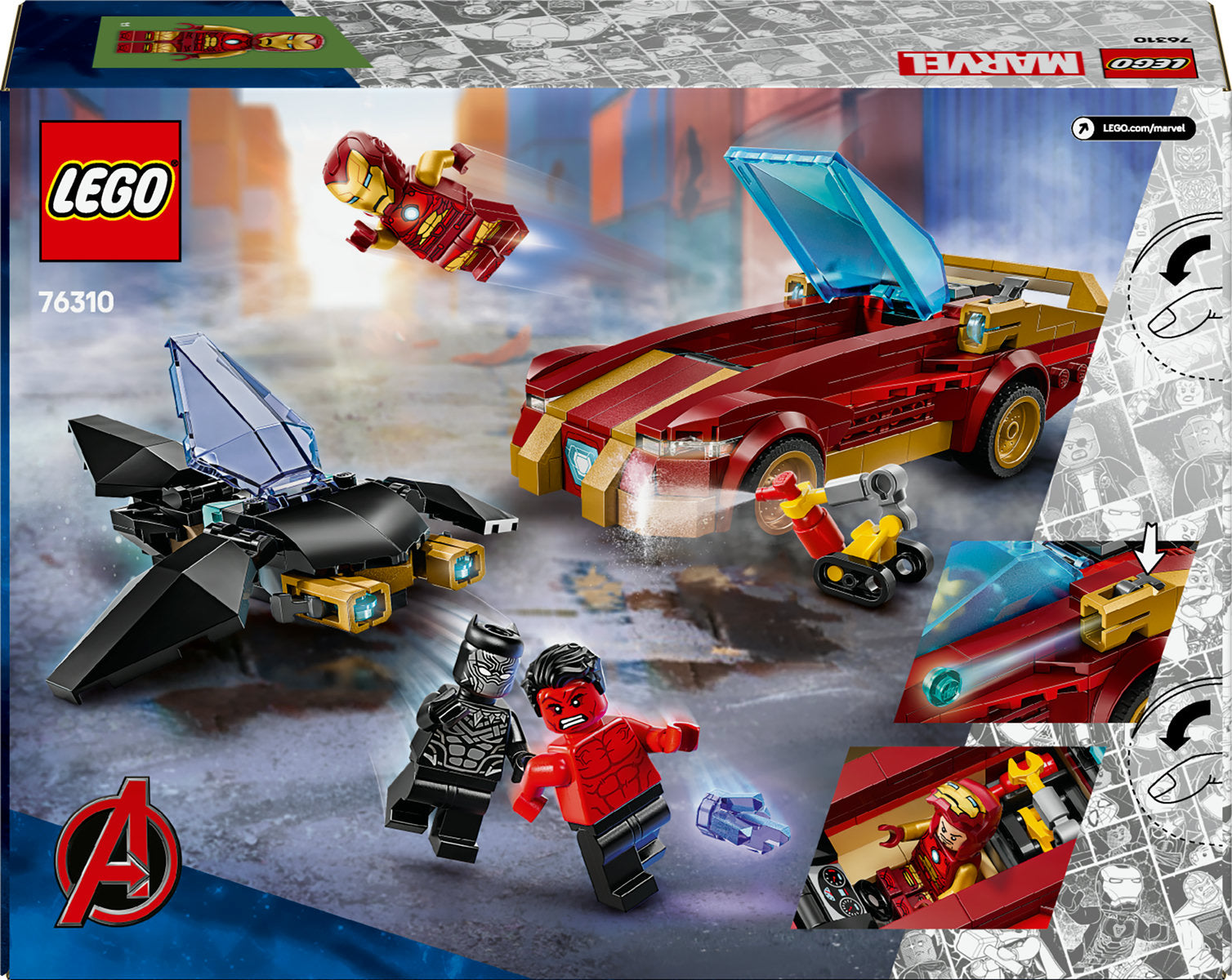 LEGO Marvel Iron Man Car & Black Panther vs. Red Hulk 76310
