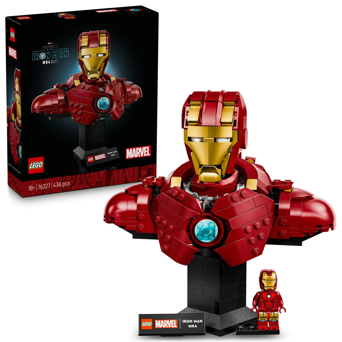 LEGO  Marvel Iron Man MK4 Bust, Buildable Model for Adults with Minifigure 76327