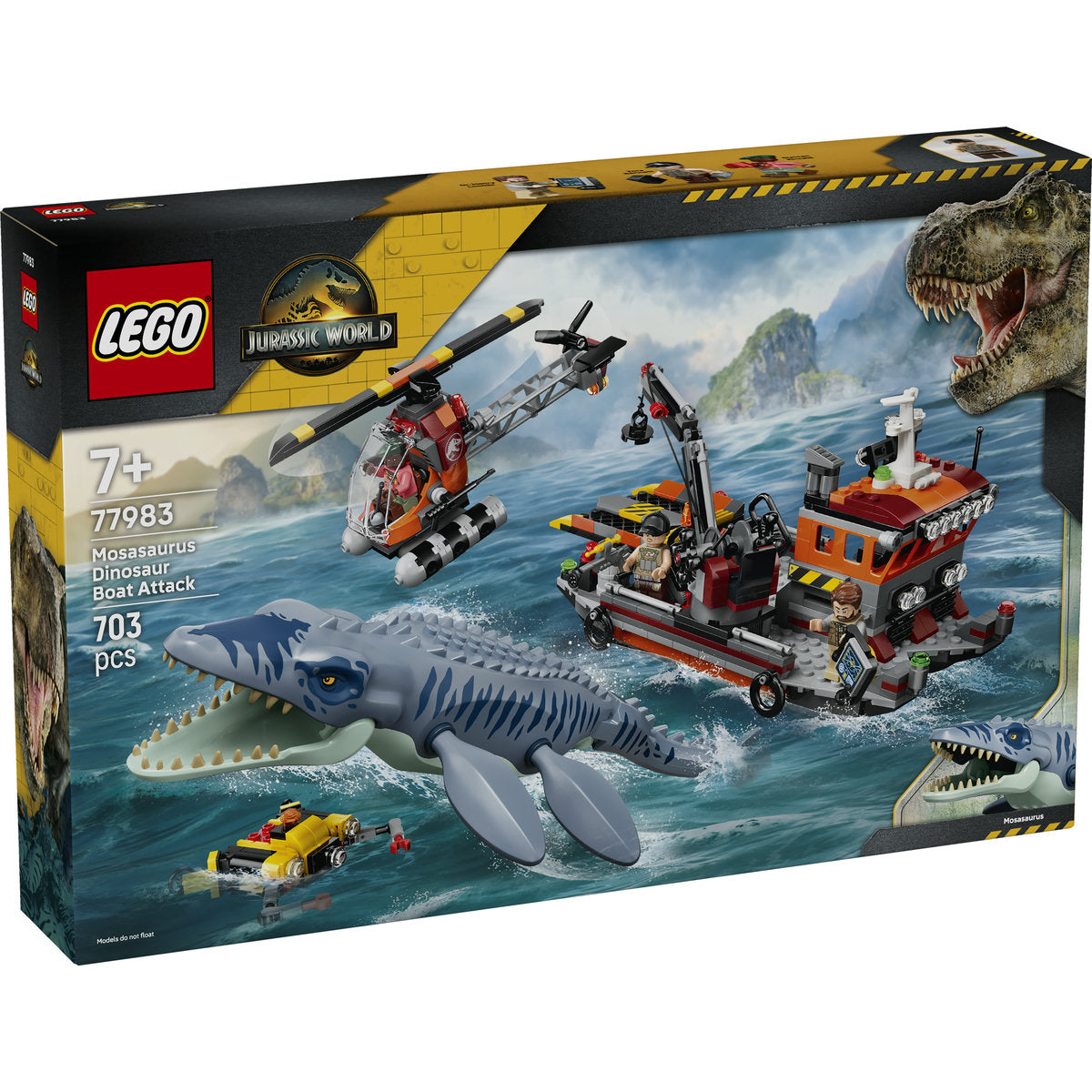 LEGO Jurassic World Mosasaurus Dinosaur Boat Attack Building Set 77983