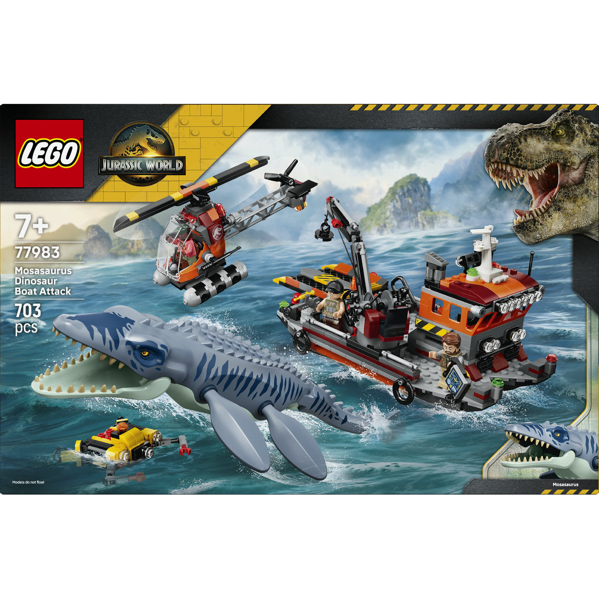 LEGO Jurassic World Mosasaurus Dinosaur Boat Attack Building Set 77983