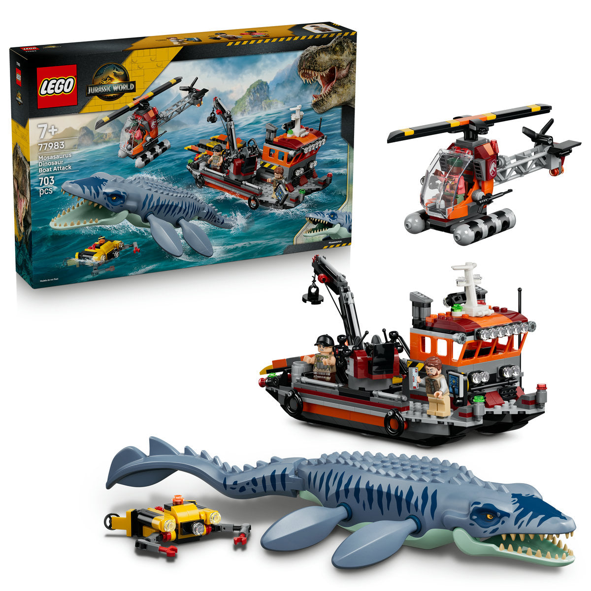 LEGO Jurassic World Mosasaurus Dinosaur Boat Attack Building Set 77983