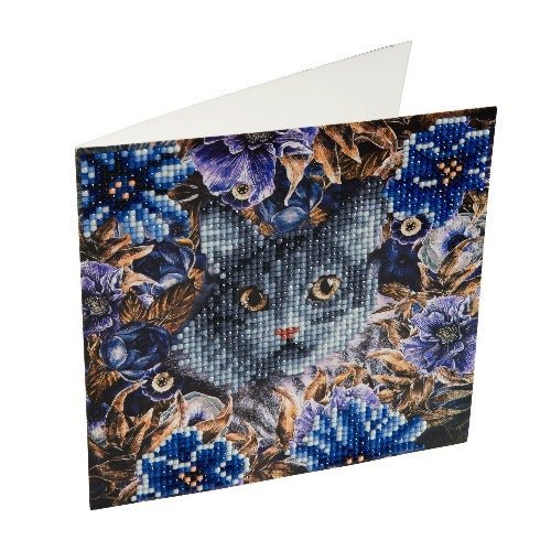 Cat & Flowers Crystal Art Card