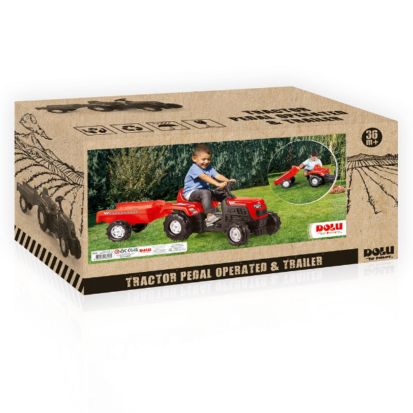Dolu Ranchero Tractor Pedal Operated & Trailer Red