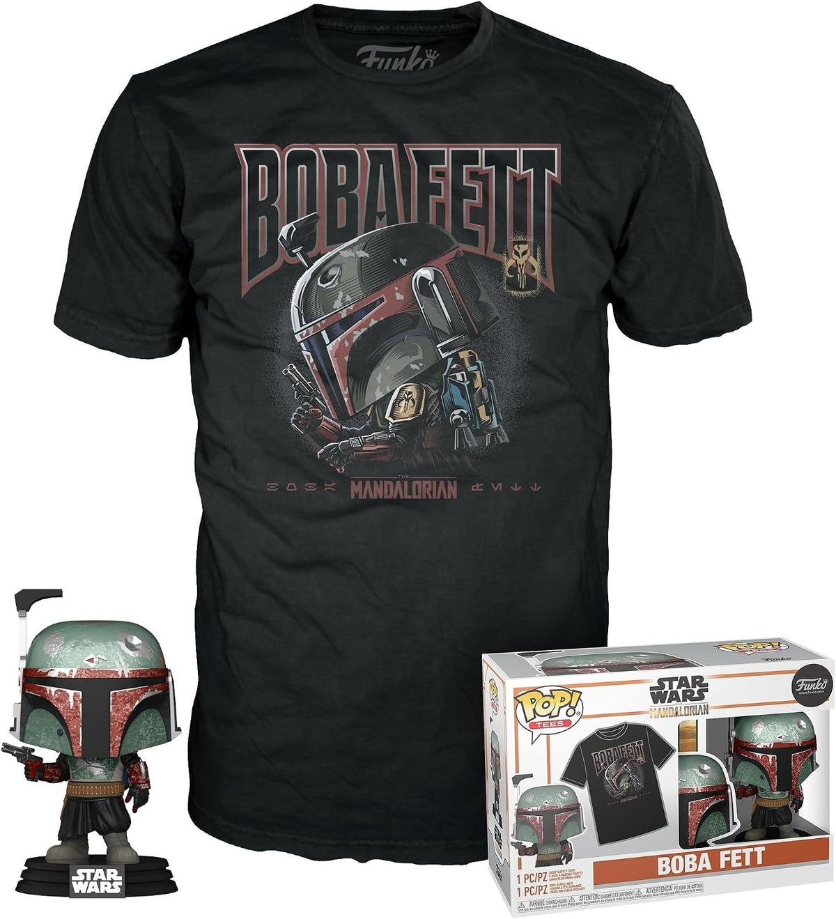 Funko Pop! Star Wars The Mandalorian Boba Fett Vinyl Figure & T-Shirt – Medium