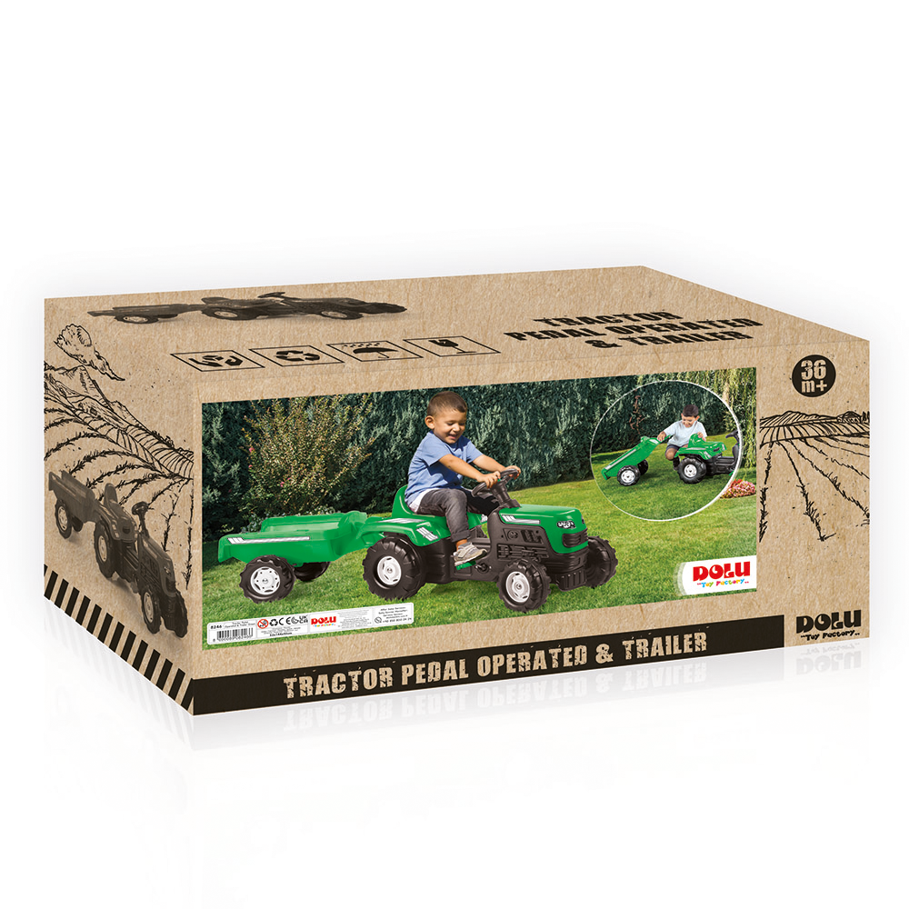 Dolu Ranchero Tractor Pedal Operated & Trailer Green
