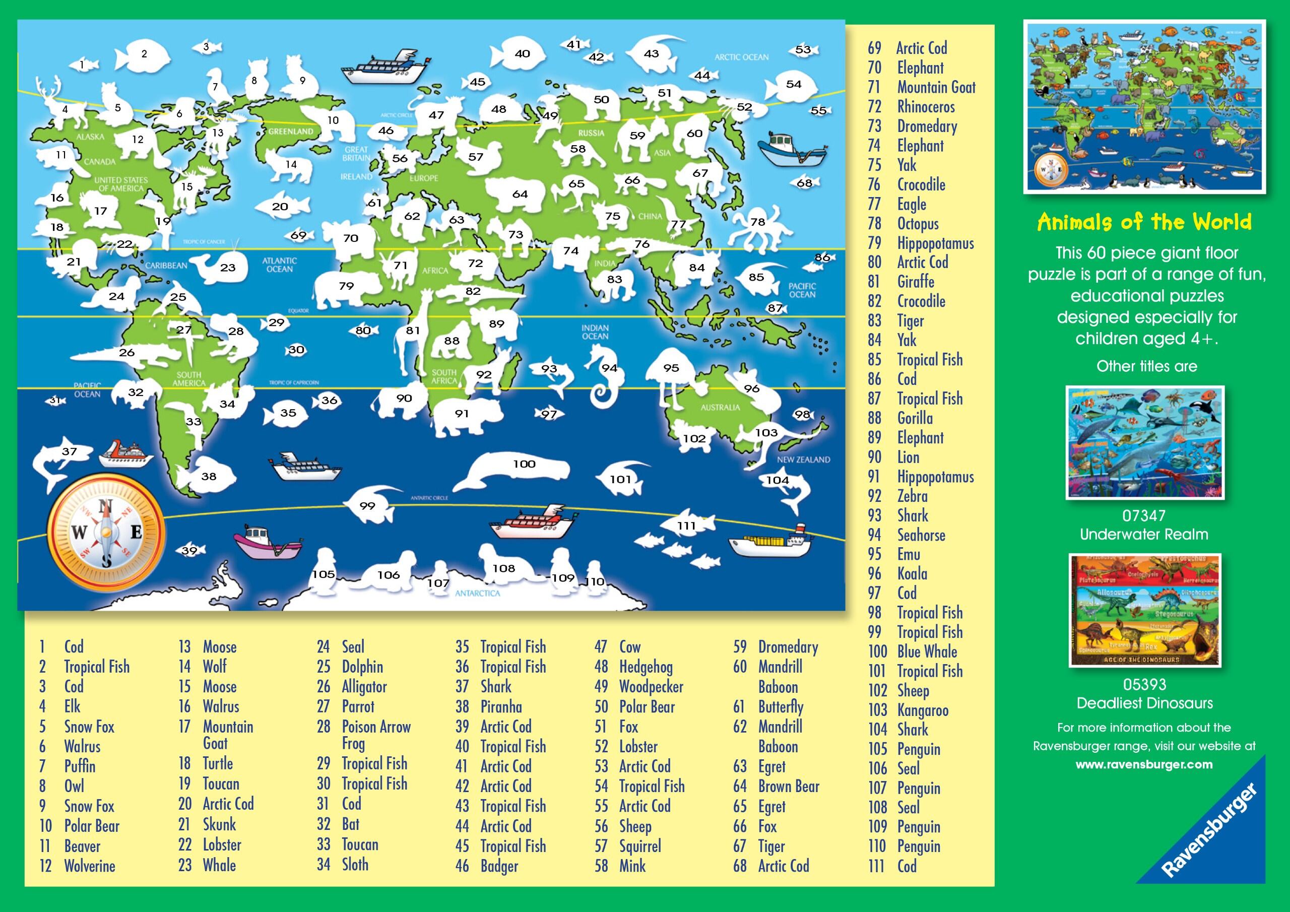 Animals of the World Giant Floor Puzzle, 60pc