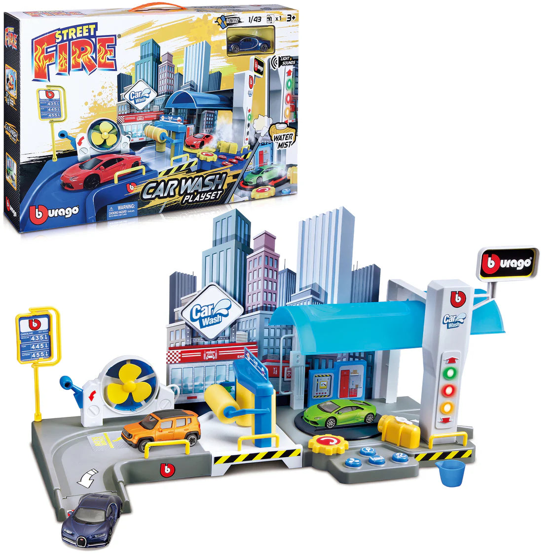 1:43 Street Fire Car Wash Playset Garage