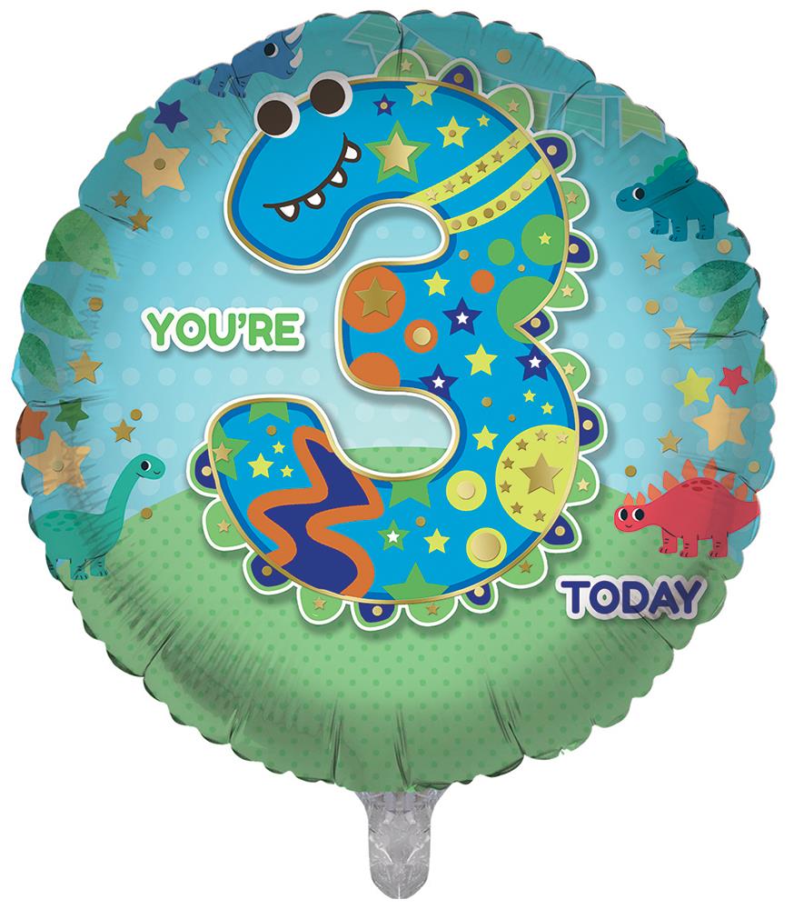 18 Inch Age 3 Birthday Boy Foil Balloon