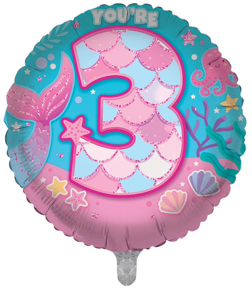 18 Inch Age 3 Birthday Girl Foil Balloon
