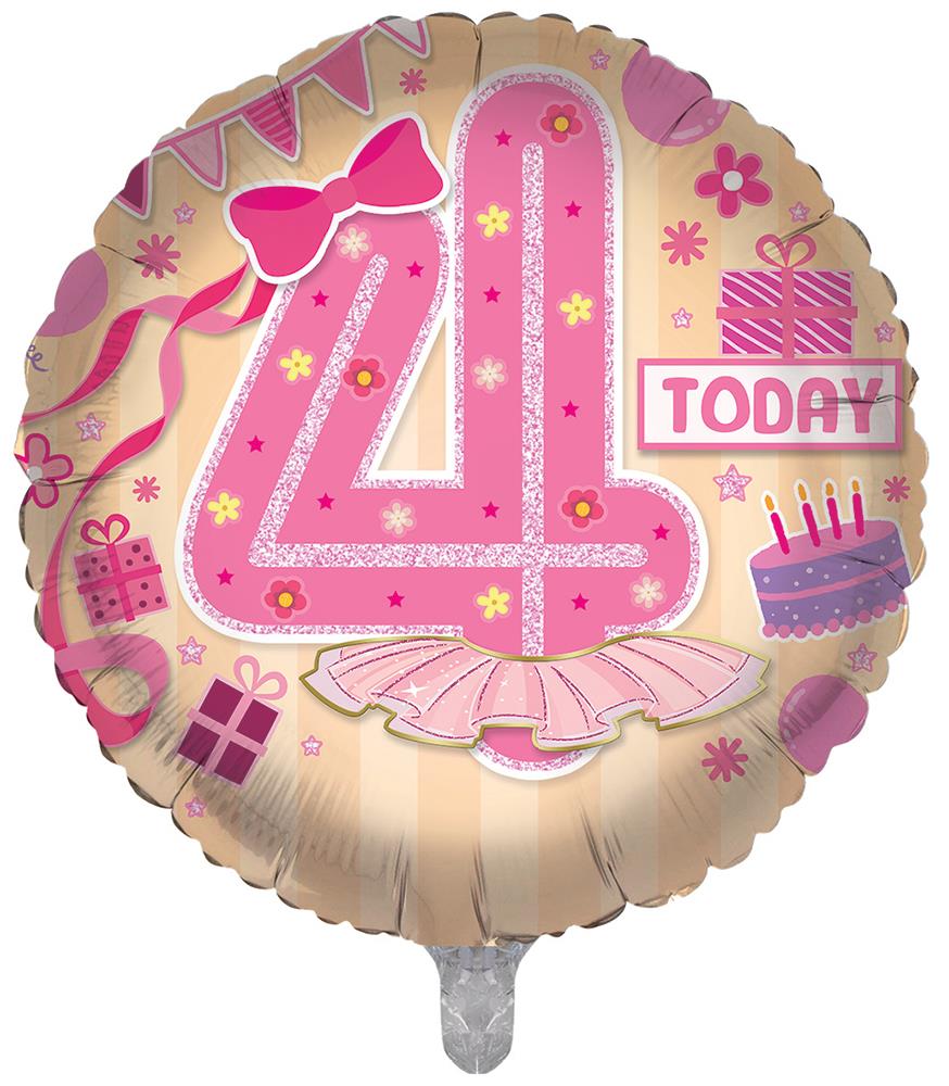 18 Inch Age 4 Birthday Girl Foil Balloon