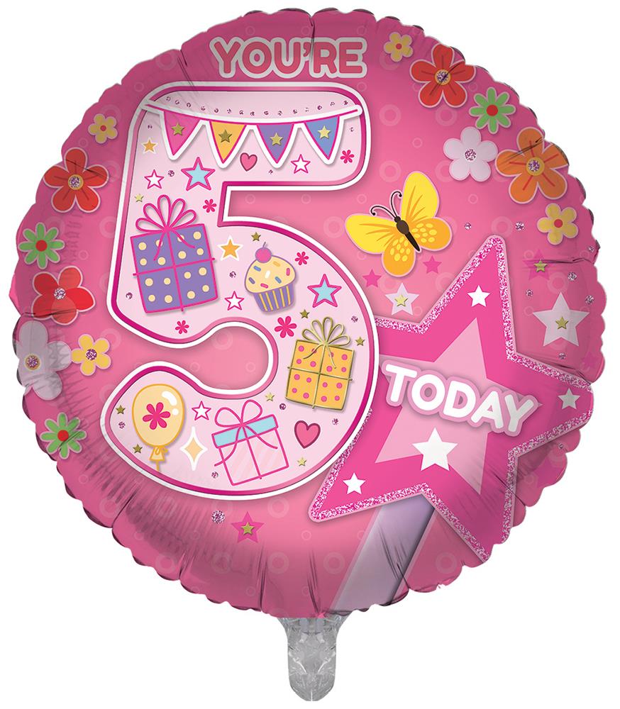18 Inch Age 5 Birthday Girl Foil Balloon