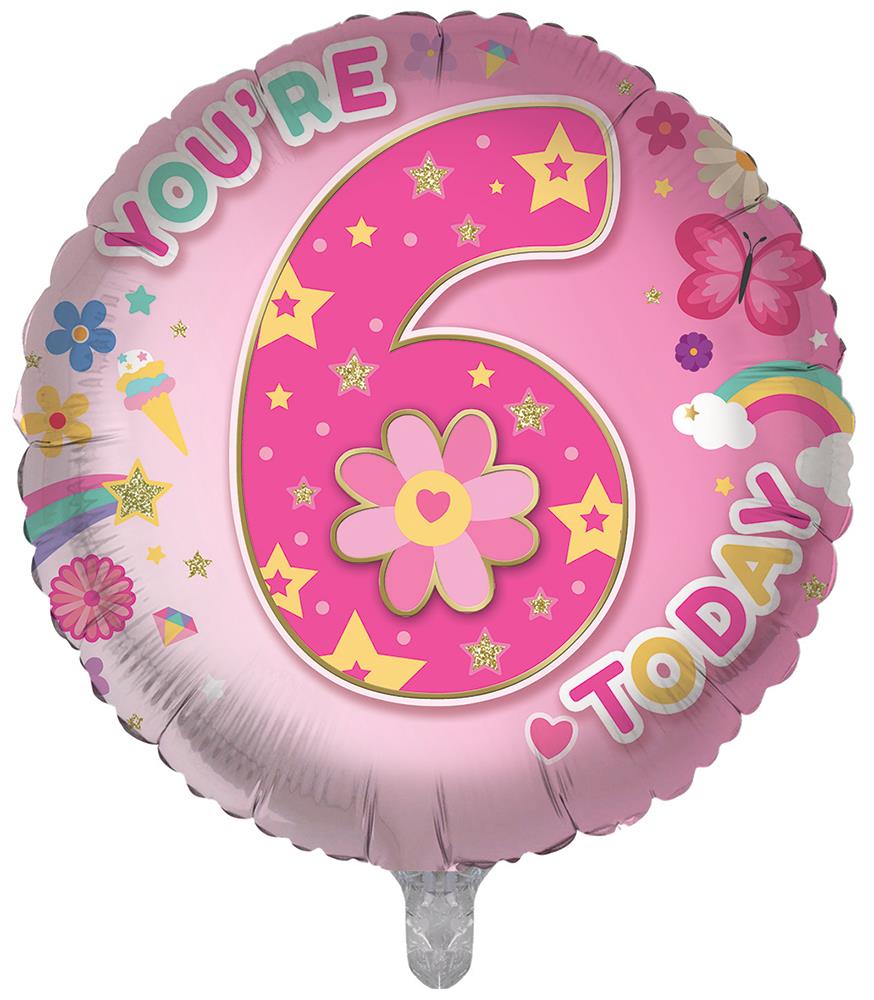 18 Inch Age 6 Birthday Girl Foil Balloon