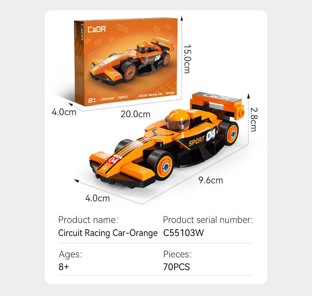 CaDA Mini Orange Circuit Racing Car Brick Kit 70 pcs