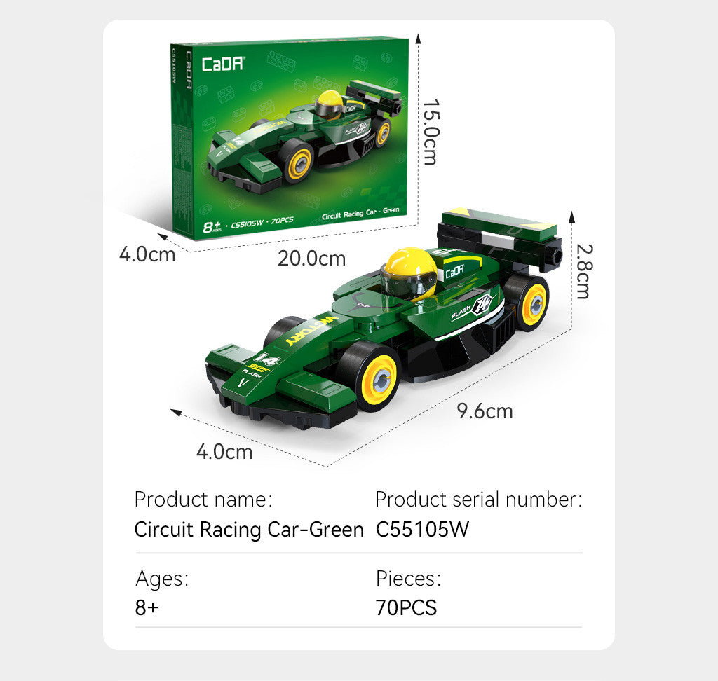 CaDA Mini Green Circuit Racing Car Brick Kit 70 pcs