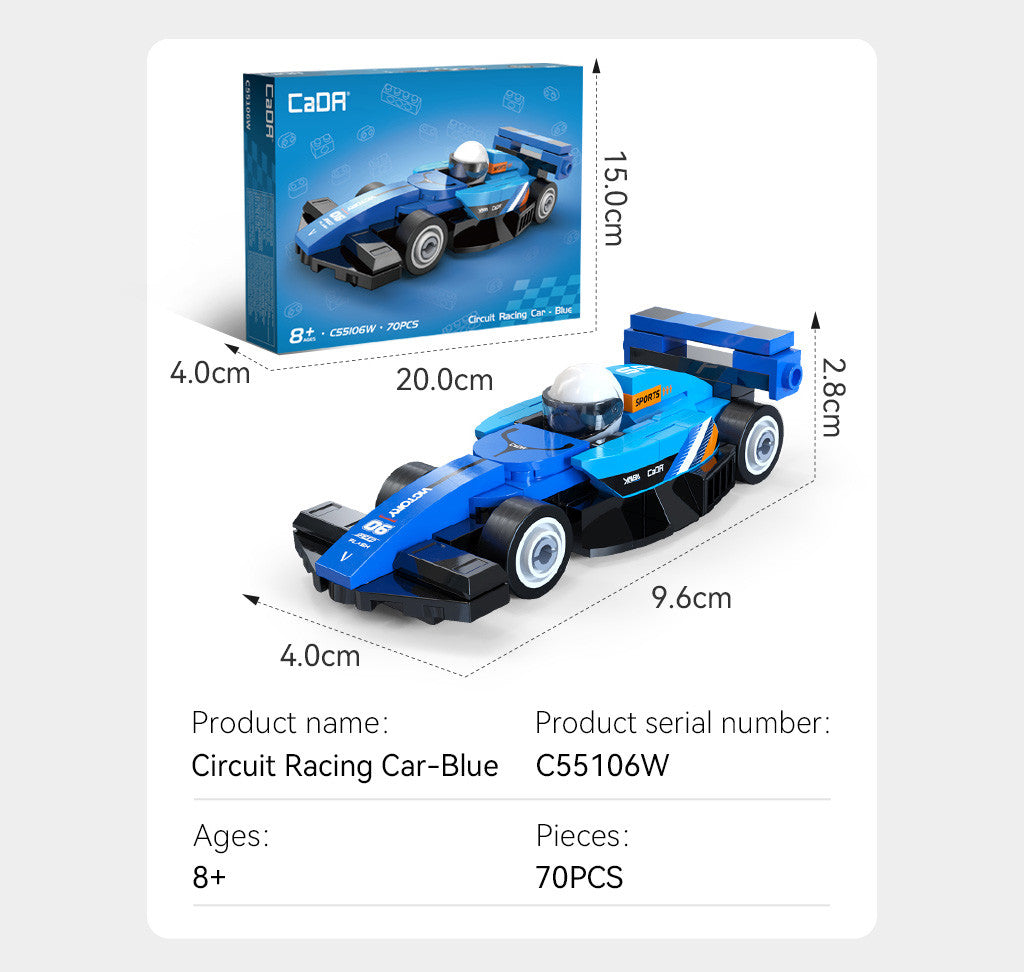 CaDA Mini Blue Circuit Racing Car Brick Kit 70 pcs
